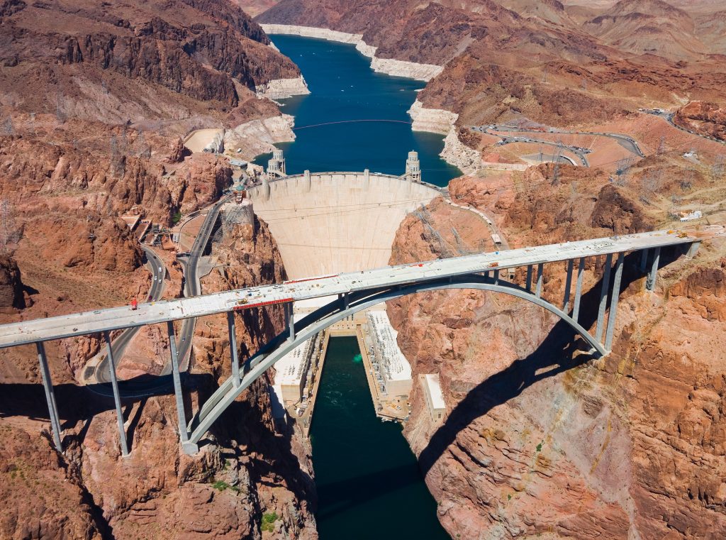 view of hoover dam from the air